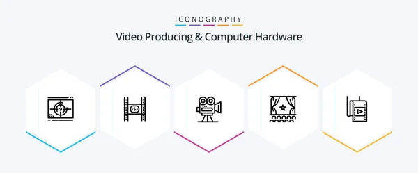 Video Producing Computer Hardware Line Icon Pack Including Film Cinema — Stock Vector