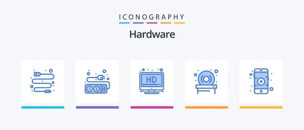 Hardware Blue Icon Pack Including Play Screen Movie Hardware Creative — Stockvector