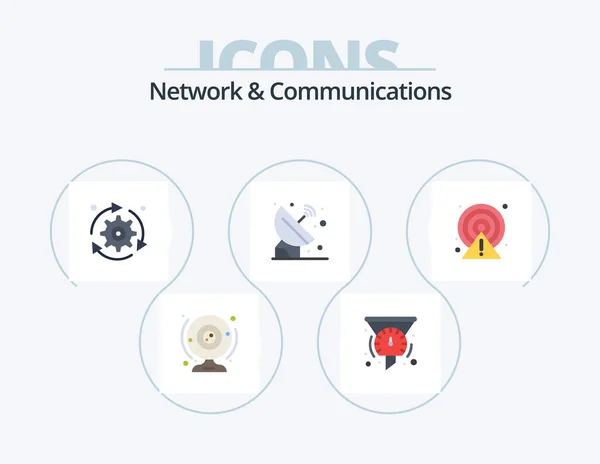 Network Communications Flat Icon Pack Icon Design Orbit Satellite Speedometer — Stock vektor