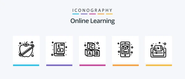 Online Learning Line Icon Pack Including Kids Internet Online Study — Stockový vektor