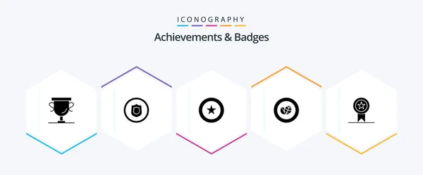Achievements Badges Glyph Icon Pack Including Insignia Wreath Achievement Green — Vettoriale Stock