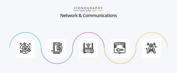 Network Communications Line Icon Pack Including Web Secure Mobile Modem — Stockový vektor