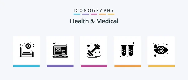 Health Medical Glyph Icon Pack Including Drop Lab Dumbbell Test — Wektor stockowy