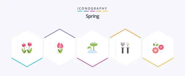 Spring Flat Icon Pack Including Shovel Gardener Nature Garden Maturity — Vector de stock