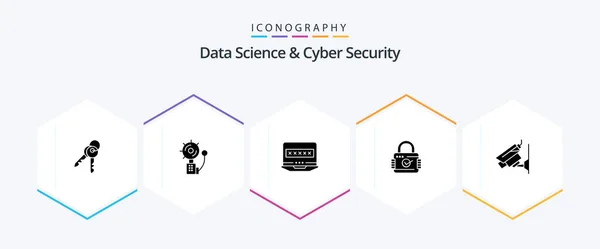 Data Science Cyber Security Glyph Icon Pack Including Camera Security — Vector de stock