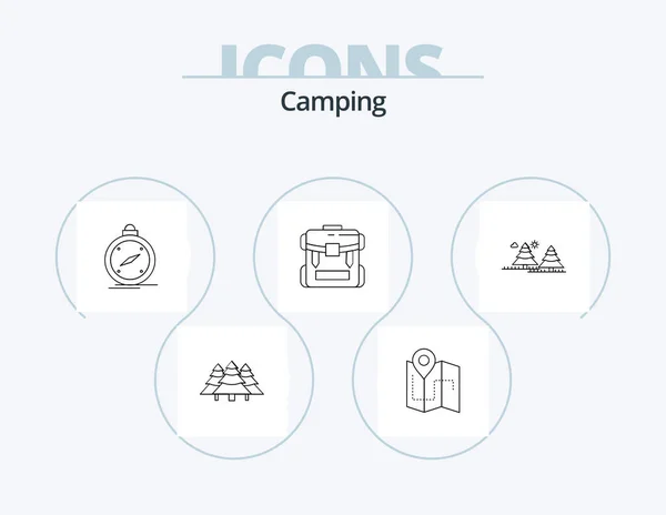 Camping Line Icon Pack Icon Design Jungle Forest Camping Sun — Stockový vektor