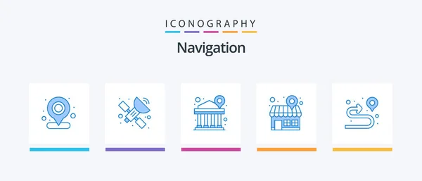 Navigation Blue Icon Pack Including Pin Map Pin Bank Shop — Vetor de Stock