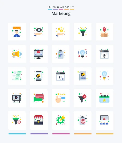 Creative Marketing Flat Icon Pack Rocket Hand Sort Filter — Stock Vector