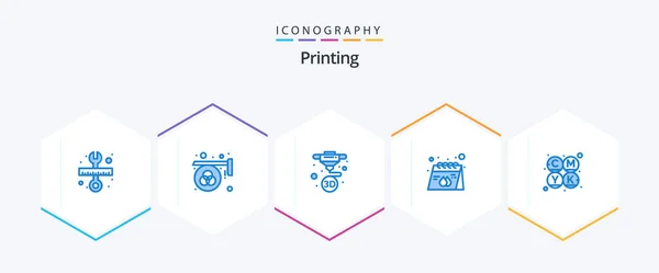 Printing Blue Icon Pack Including Product Paper Print Calendar Printing — Wektor stockowy