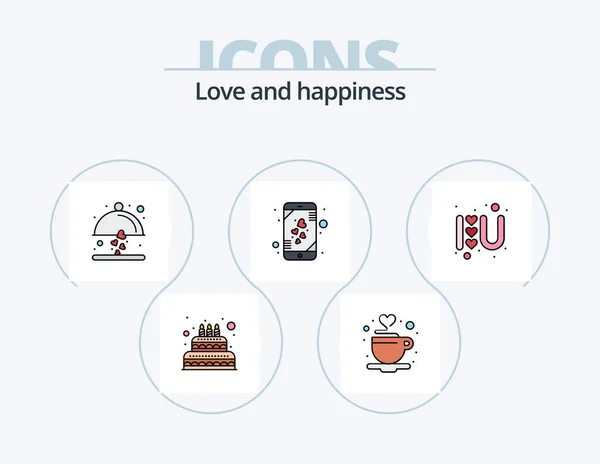 Love Line Filled Icon Pack Icon Design Wine Glass Red — Vetor de Stock