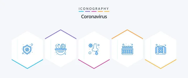 Coronavirus Blue Icon Pack Including Kit Lab Infection Tubes Chemistry — Wektor stockowy