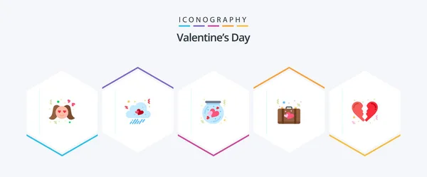 Valentines Day Flat Icon Pack Including Suitcase Love Bottle Briefcase — Stockový vektor