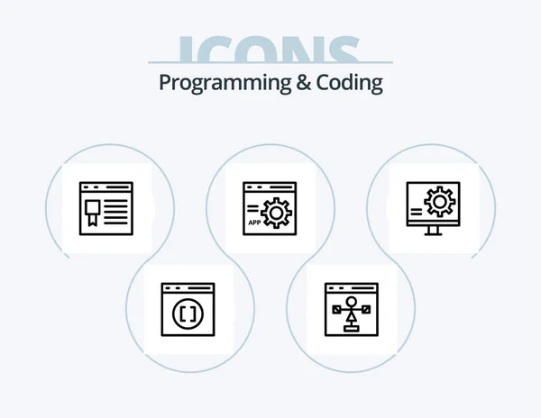 Programming Coding Line Icon Pack Icon Design Develop Code Development — 图库矢量图片