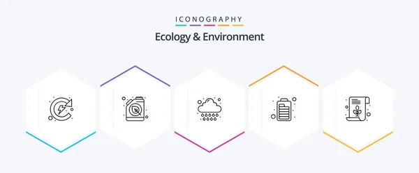 Ecology Environment Line Icon Pack Including Leaf Optimization Rain Engine — Stok Vektör