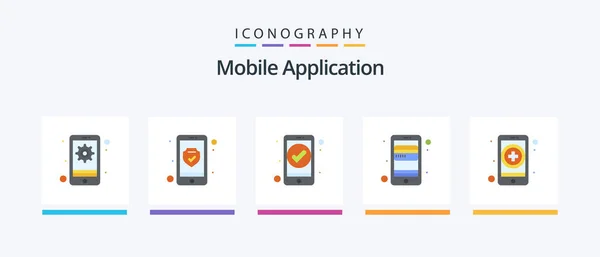 Mobile Application Flat Icon Pack Including Health Phone App Mobile — Image vectorielle