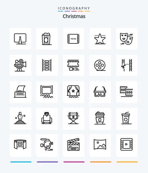 Creative Christmas Outline Icon Pack Comedy Star Popcorn Hollywood Scene — Image vectorielle