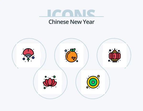 Chinese New Year Line Filled Icon Pack Icon Design Christmas — Stok Vektör
