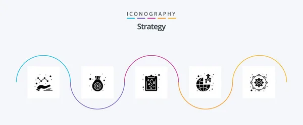 Strategy Glyph Icon Pack Including Gear Strategy Configuration Profit — Stok Vektör