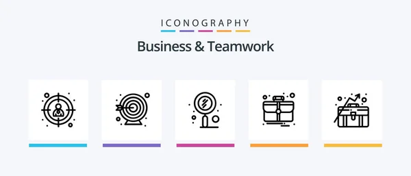 Business Teamwork Line Icon Pack Including User People Pyramid Group — Stok Vektör