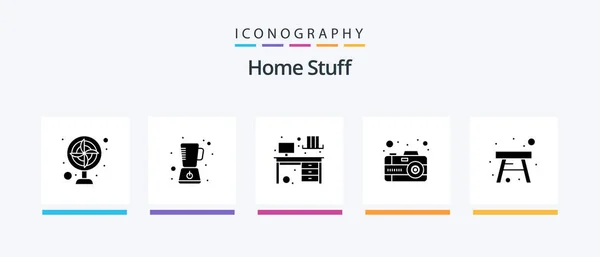 Home Stuff Glyph Icon Pack Including Furniture Image Interior Picture — Stockvector