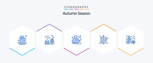 Autumn Blue Icon Pack Including Autumn Leaf Tree Fall Sun — Stok Vektör