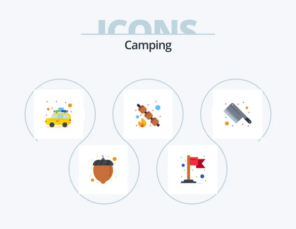 Camping Flat Icon Pack Icon Design Kitchen Travel Cleaver Food — Stockový vektor