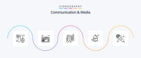 Communication Media Line Icon Pack Including Mic Notify Audio Notification — Stockvector