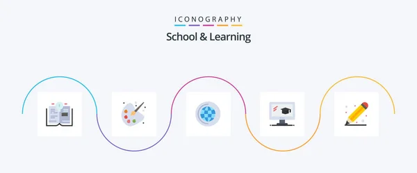 School Learning Flat Icon Pack Including School World Ruler Graduation — Stok Vektör