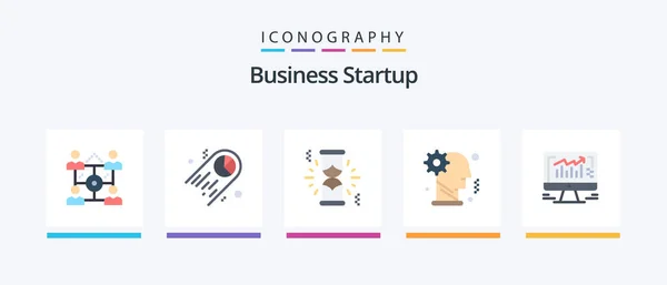 Business Startup Flat Icon Pack Including Graph Personal Hourglass Mechanism — Archivo Imágenes Vectoriales