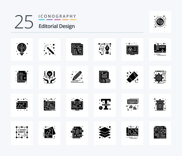 Editorial Design Solid Glyph Icon Pack Including Creative Pen Creative — Vettoriale Stock