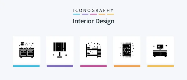 Interior Design Glyph Icon Pack Including Cabinet Interior Home Light — Stockvektor
