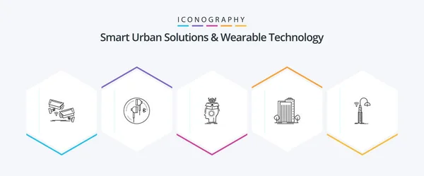 Smart Urban Solutions Wearable Technology Line Icon Pack Including Green — Stok Vektör