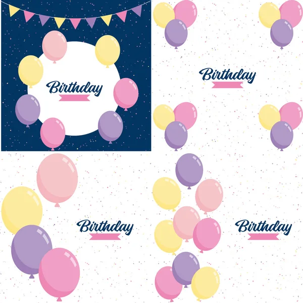 Happy Birthday Announcement Poster Flyer Greeting Card Flat Style Vector — Image vectorielle