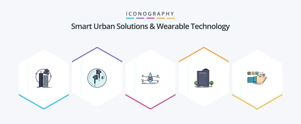 Smart Urban Solutions Wearable Technology Filledline Icon Pack Including Plant — Διανυσματικό Αρχείο