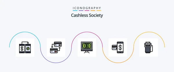 Cashless Society Line Filled Flat Icon Pack Including Credit Card — Stock vektor