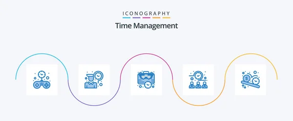 Time Management Blue Icon Pack Including Deadline Time Bag Meeting — Stok Vektör