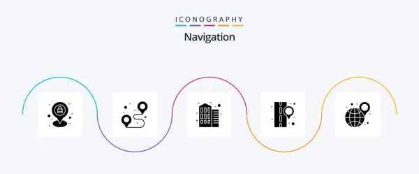Navigation Glyph Icon Pack Including Location Map Pin Sign Street — Vetor de Stock
