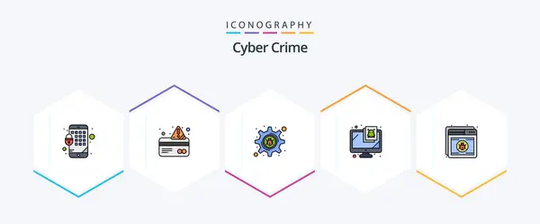 Cyber Crime Filledline Icon Pack Including Shield Antivirus Hacker Virus — Stockvector
