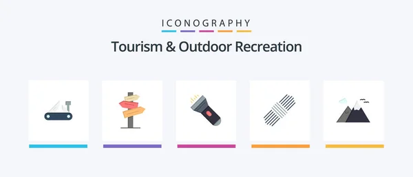 Tourism Outdoor Recreation Flat Icon Pack Including Nature Set Room — Stock Vector