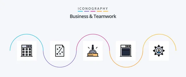 Business Teamwork Line Filled Flat Icon Pack Including Technology Strategy — Image vectorielle