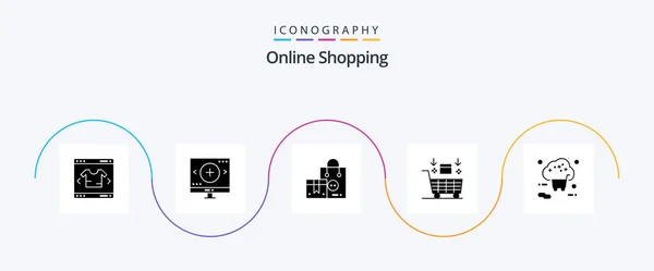 Онлайн Шопинг Glyph Icon Pack Включая Покупки Тележку Поиск Покупка — стоковый вектор