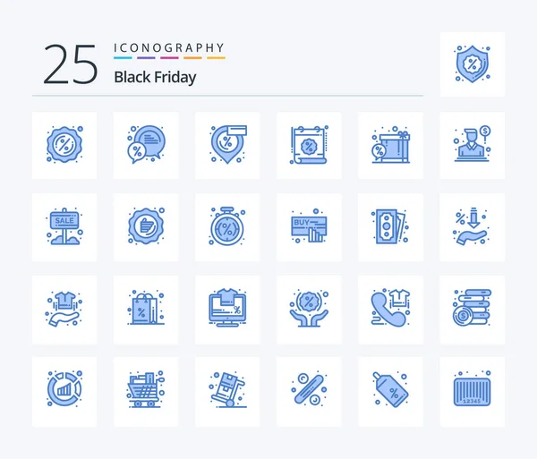 Black Friday Blue Color Icon Pack Including Box Time Discount — Stockový vektor