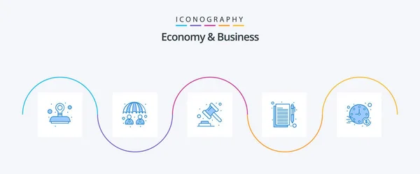 Economy Business Blue Icon Pack Including Money Auction Sign Contract — Stockový vektor
