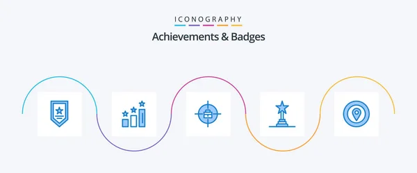 Achievements Badges Blue Icon Pack Including Prize Location Target Performance — Stock vektor
