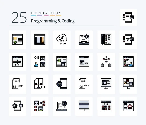 Programming Coding Line Filled Icon Pack Including Develop Business Develop — Stok Vektör