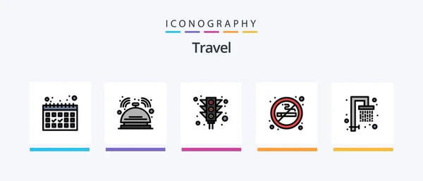 Travel Line Filled Icon Pack Including Hook Fish Camping Location — Stockvector