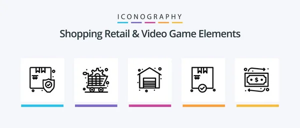 Shoping Retail Video Game Elements Line Icon Pack Including Diskette — Stockvector