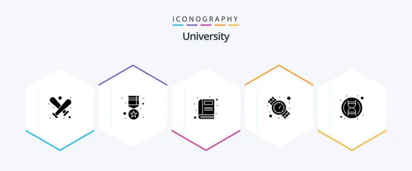 University Glyph Icon Pack Including Biology Book Watch Hand Watch — Vettoriale Stock