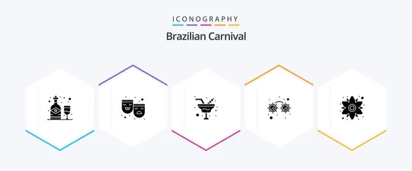Brazilian Carnival Glyph Icon Pack Including Flower Chamomile Champaign Party — Stock vektor