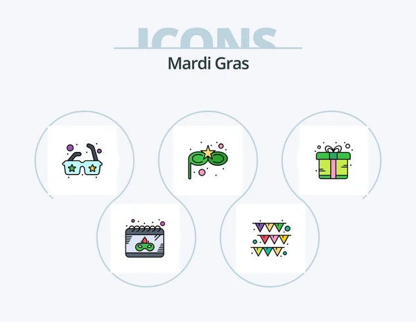 Mardi Gras Line Filled Icon Pack Icon Design Costume Garland — Stock Vector